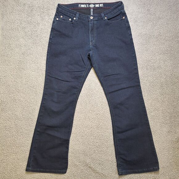 Dickies Curvy Fit Dark Wash Denim Blue Jeans Women's Size 12R Flare Bootcut - Picture 1 of 13